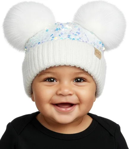 Vista 44 de Funky Junque Gorro de invierno con doble pompón para bebé de 0 a 12 meses, bonito gorro de punto acogedor para clima frío Patrón de tejido