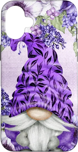 Vista 22 de Funda estética para iPhone 16 con diseño de anémonas de gnomo morado y lavanda