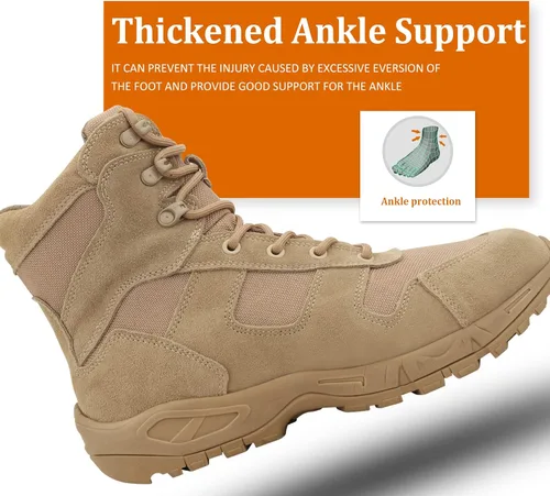 Vista 3 de QUNLON Botas tácticas militares para hombre, botas de combate transpirables, botas de trabajo militares de 8 pulgadas, con cremallera lateral, botas