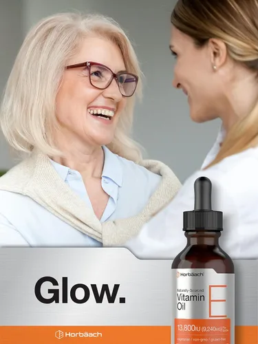 Vista 6 de Horbäach Aceite de vitamina E 13,800 UI 1oz para rostro y piel Suplemento líquido de origen natural Fórmula vegetariana, sin OMG y sin