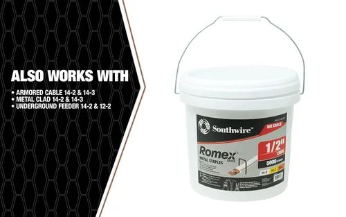 Vista 4 de Southwire SMS12-5000BKT Grapas de metal Romex™ de 1/2 pulgada, cubo de 5000 piezas
