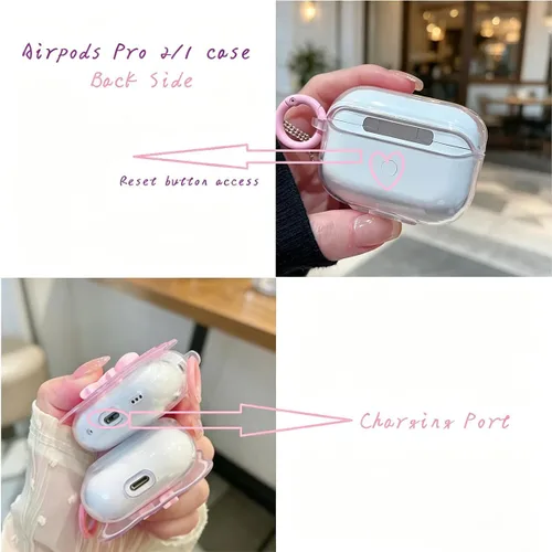 Vista 5 de Bonita funda transparente para AirPods Pro 2/1 Gen, diseño de lazo 3D femenino, funda protectora y a prueba de golpes de TPU suave Kawaii para Apple