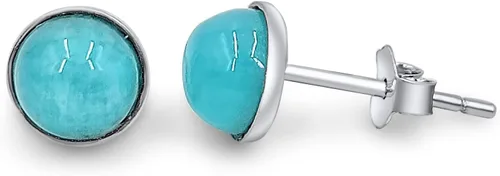 Vista 12 de Pendientes naturales de 0.236 in con chapado en oro blanco sobre plata de ley, bisel cabujón de piedras preciosas regalo de joyería para ella