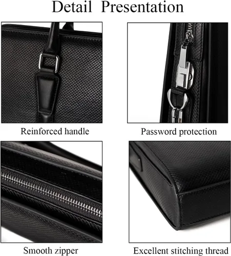 Vista 4 de Maletines de cuero genuino de 14 pulgadas para hombres bolsa de ordenador portátil con cerradura bolsa de mensajero de negocios