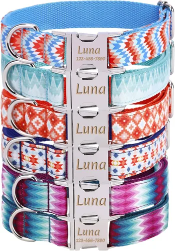 Vista 9 de Collar de perro personalizado con placa de nombre, ajustable resistente nailon personalizable collar de identificación grabado con hebilla de metal