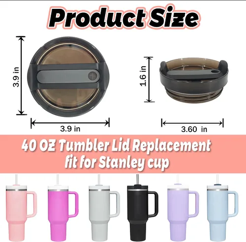 Vista 3 de Tapa de repuesto para vaso de 40 onzas compatible con Stanley Quencher, paquete de 2 fundas transparentes a prueba de derrames para accesorios