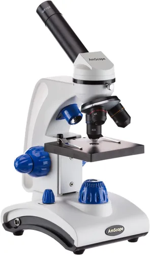 Vista 4 de AmScope microscopio para el mejor estudiante de 2016, 40X-1000X, lente de vidrio óptica con luz doble, microscopio para estudiantes con marco