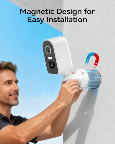 Vista 3 de KKB Cámara de seguridad celular 4G LTE magnética, cámaras de seguridad sin WiFi para interiores con SIM incorporada, cámara 2K inalámbrica
