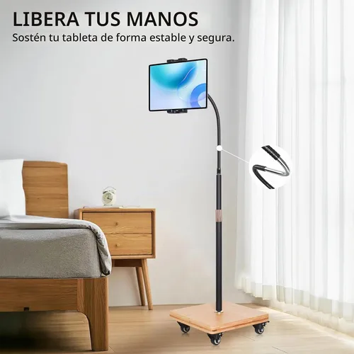 Vista 2 de wishacc Soporte de Piso para Tableta para Cama - Soporte de Tableta con Cuello de Cisne con Altura Ajustable y 4 Ruedas, Compatible con iPad mini