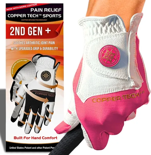 Vista 18 de Copper Tech Plus Ladies Golf Gloves Women (2nd Gen) Copper Compression Joint Support with Flexible & Comfortable Fit Tacky Silicone Pad