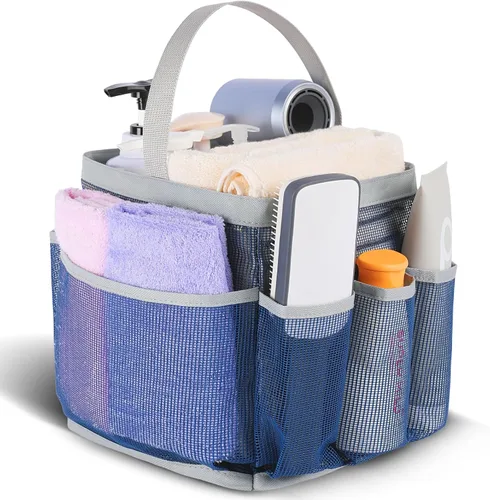 Vista 23 de Eudele – Neceser de malla para ducha portátil para artículos básicos de dormitorio universitario, bolsa de ducha grande con 8 bolsillos para playa