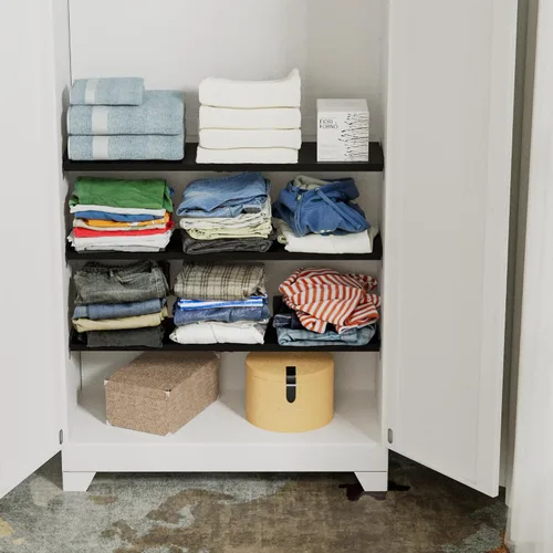 Vista 4 de Organizador de estantes de tensión expansibles para armario, estantes divisores, despensa, armario de cocina