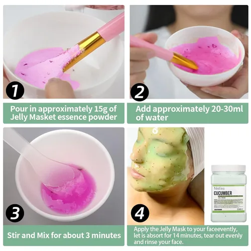 Vista 9 de Máscara de gelatina de pepino y cereza, cuidado de la piel facial, juego de máscaras de gelatina de colágeno para tratamientos faciales, máscaras