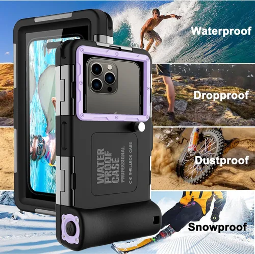 Vista 4 de Funda de teléfono de buceo subacuático para esnórquel, profesional de 50 pies/49.2 ft, impermeable, para iPhone 17/16/15/14/13/Pro Max, Samsung