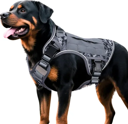 Vista 30 de Arnés táctico para perros grandes, chaleco reflectante ajustable sin tirones con sistema Molle, control de grado militar K9 para entrenamiento