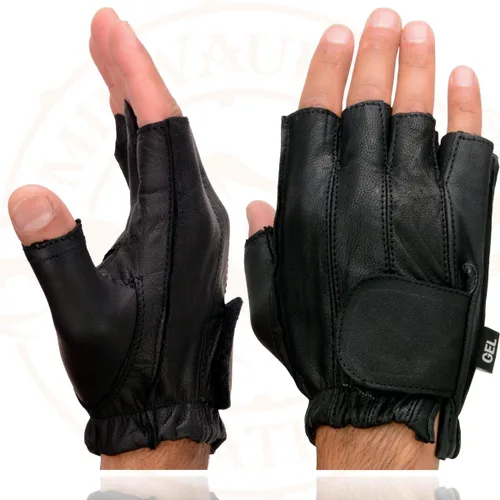 Vista 5 de Milwaukee Leather SH442 - Guantes de piel sin dedos para hombre, negros, con palma acolchada de gel para motocicleta, con suave "cuero genuino