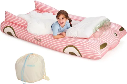 Vista 8 de FUNBOY Cama de viaje infantil azul inflable y colchón. Perfecta para fiestas de pijamas. Incluye bolsa de almacenamiento y transporte, individual