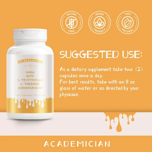 Vista 6 de Ashwagandha Suplementos con GABA Suplemento L-triptófano Cápsulas 5-HTP L-teanina - 120
