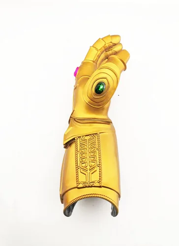 Vista 3 de Guante infinito de PVC iluminable para adultos guantes de guantelete de Iron Man Infinity Thanos dorados piedra infinita LED iluminada joya