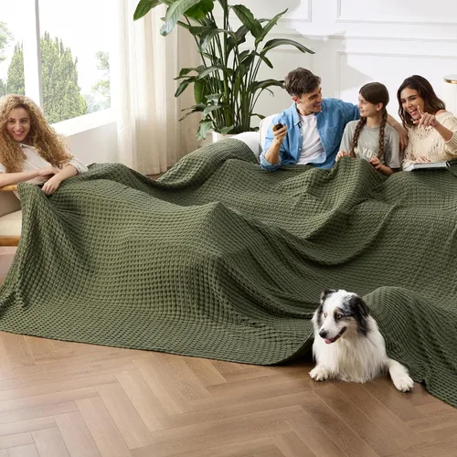 Vista 40 de Bedsure - Manta XL de punto gofre de algodón refrescante - Manta ligera y transpirable de rayón derivado de bambú para personas que se acaloran al