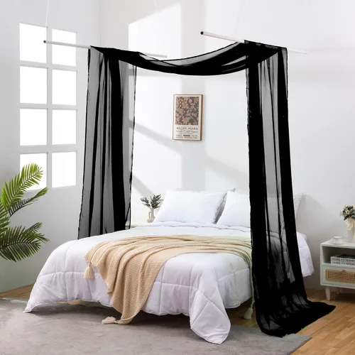 Vista 9 de Cortinas de Dosel para Cama de 144 Pulgadas de Largo, Cortinas de Dosel Transparentes Beige para Cama, Dosel de Cama para Niños y Adultos, Cortinas