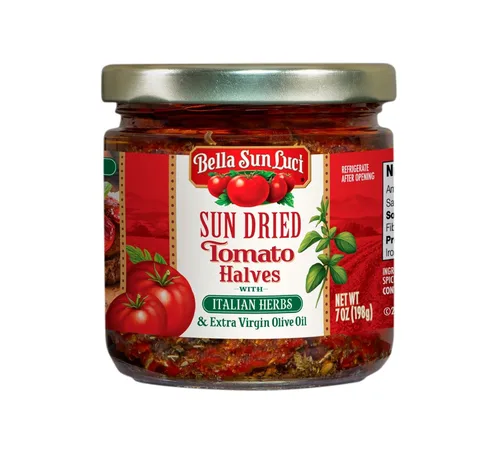 Vista 10 de 16 onzas Bella Sun Luci Tomates secos al sol cortados a la mitad en aceite de oliva