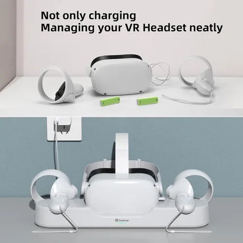 Vista 7 de Smatree Charging Dock Compatible for Oculus Quest 2Meta Quest 2, VR Controller and Headset Charge Simultaneously, Updated Support Elite Strap with