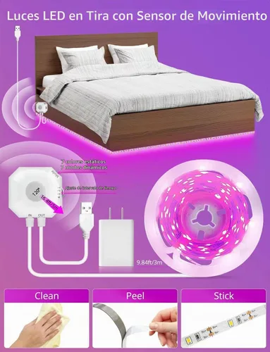 Vista 8 de MATICOD Luces con sensor de movimiento para interiores debajo de la cama, tira de luz LED RGB con control de aplicación, luces nocturnas para Varios