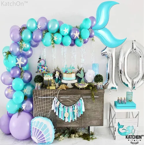 Vista 5 de KatchOn Globo azul con cola de sirena de 25 pulgadas, paquete de 6, globos para guirnalda de sirena, globo de aluminio para decoraciones