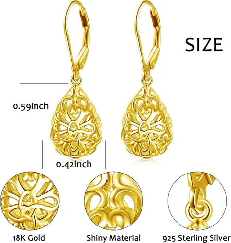 Vista 36 de Aretes colgantes de filigrana de plata de ley 925, margarita, loto, flor de rosa, piedra lunar, lágrima para mujer, nudo celta infinito, margarita