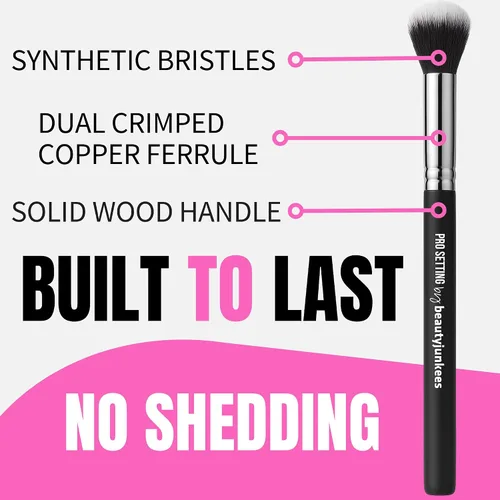 Vista 4 de Beauty Junkees Cepillo corrector para debajo de los ojos, pequeño, suave, esponjoso, cónico, sintético, sin crueldad, vegano, para polvo de fijación