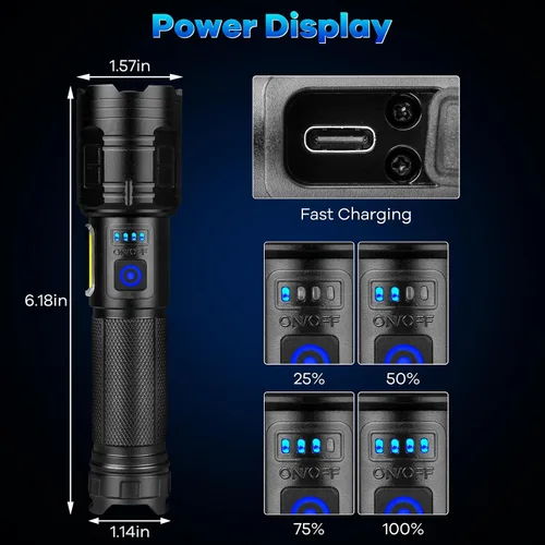 Vista 6 de Linternas Recargables de 90,000 Lúmenes Altos - Paquete de 2, Linterna Súper Brillante con 7 Modos de Iluminación, Linterna Potente de Larga Vida