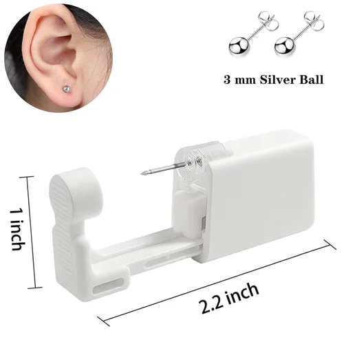 Vista 4 de Kit de piercing de oreja desechable con aretes de circonita de varios tamaños, kit fácil de perforar la oreja para su propio uso en casa