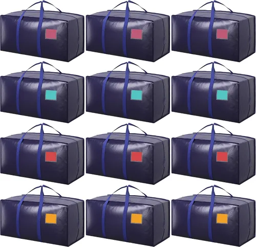Vista 12 de Paquete de 6 bolsas de mudanza con cremallera lateral completamente abierta, extra grandes de 93 L, resistentes al agua, plegables para Negro