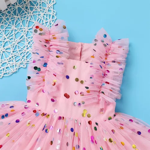 Vista 3 de Vestido mameluco para niña de flores para bebé, vestido de lunares de verano, cumpleaños, vestidos de tul con lentejuelas brillantes, vestidos