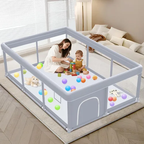 Vista 14 de XVISHX Corralito para bebés de 50 x 50 pulgadas, corralito para bebés y niños pequeños, corralito de juegos para interiores y exteriores, con tela