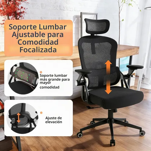Vista 4 de Silla de oficina ergonómica, sillas de escritorio cómodas de 350 libras con reposacabezas ajustable y soporte de espalda lumbar, sillas