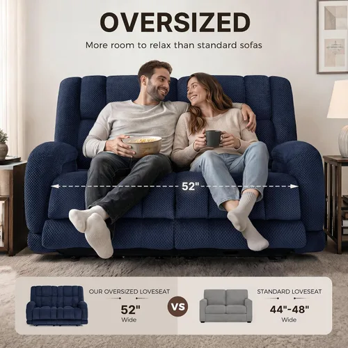 Vista 4 de MCombo 64.6" Oversized Reclining Loveseat with Heat and Massage, Zero Gravity Recliner Loveseat Sofa with Adjustable Headrest and Dual USB Charging