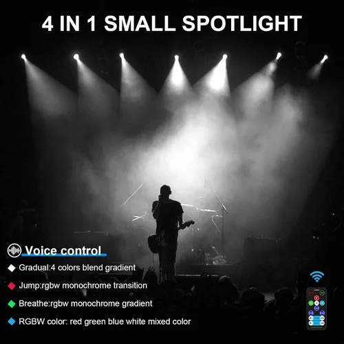 Vista 9 de Luz LED Pinspot, Foco para Bola de Discoteca 15W RGBW 4 en 1 Luces de Bola de Espejo con Control Remoto Luz LED Pin Spot Súper Brillante