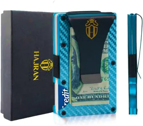Vista 2 de HAJRAN WALLETS - Cartera delgada minimalista sofisticada con bloqueo RFID para hombre, soporte para tarjetas de crédito de fibra de carbono