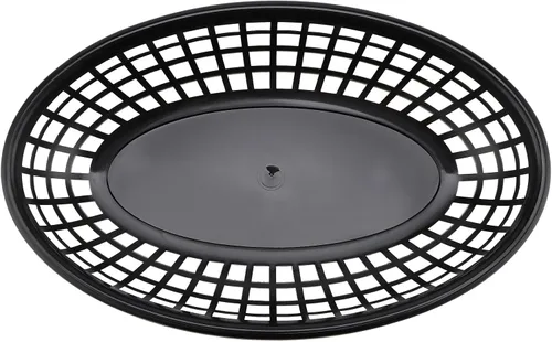 Vista 5 de Paquete de 40 cestas de plástico negro de 8.9 x 5.7 x 1.6 pulgadas, cestas para servir restaurantes, bandeja ovalada de comida rápida para picnic