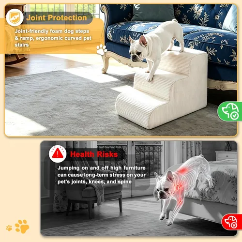 Vista 2 de Escaleras para perros pequeños, rampa de 3 escalones para sofá cama Beige