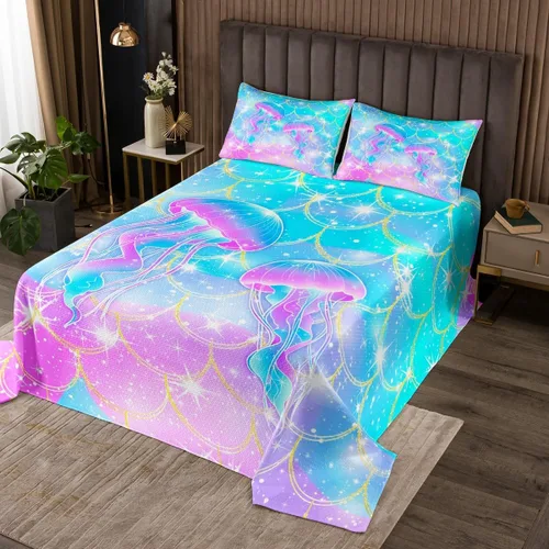 Vista 8 de Manfei Juego de colcha de verano con diseño de ranas de dibujos animados, diseño de animales de estanque, decoración de habitación de niños, niñas