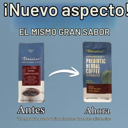 Vista 3 de Teeccino Chocolate Oscuro Prebiótico SuperBoost™ Alternativa al Café - Apoya los Probióticos con Café Herbal Sin Cafeína que Contiene 3 Prebióticos