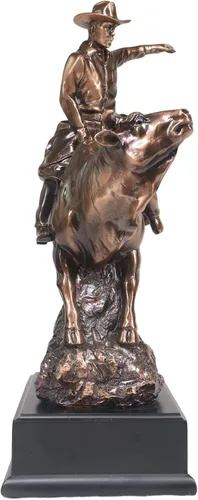 Vista 5 de Ebros - Estatua de vaquero de Bull Rider en Bucking Bull Rider en acabado de bronce sepia galvanizado, del viejo mundo, del salvaje oeste, ganado