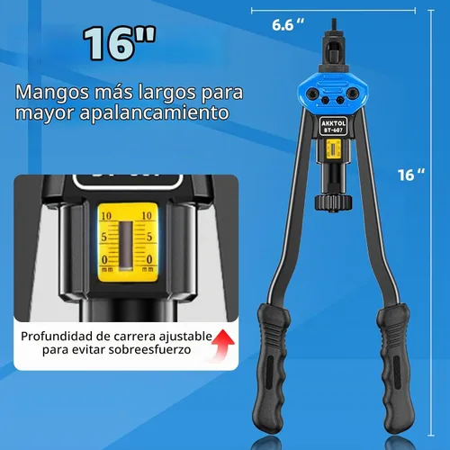 Vista 4 de AKKTOL Kit de herramientas de tuerca de remache, kit de herramientas de remache de 16 pulgadas con 15 mandriles métricos y SAE, kit surtido