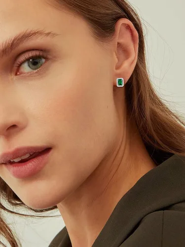 Vista 2 de ChicSilver Aretes de plata de ley 925 con forma de corazón, redondo, pera, esmeralda y piedra natal para mujer, joyería de cumpleaños