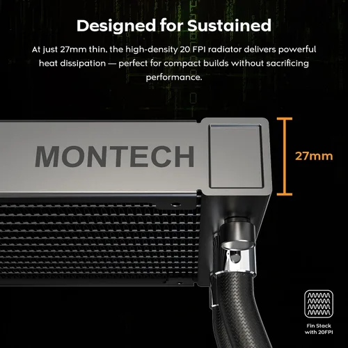Vista 5 de MONTECH HyperFlow Digital 240 - Enfriador líquido de CPU, AIO de 9.449 in con bomba de 3100 RPM, 2 ventiladores E28 ARGB de 4.724 in, pantalla