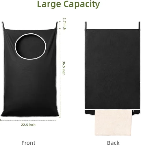 Vista 2 de KEEPJOY Cesta de lavandería XL negra para colgar en la puerta, 36.5 x 22.5 pulgadas, bolsa colgante de gran capacidad con apertura grande y ganchos
