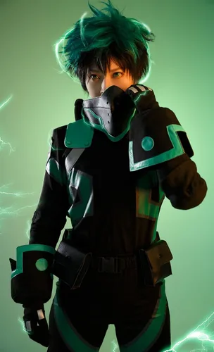 Vista 4 de Miccostumes Disfraz unisex de anime verde para cosplay, traje de batalla